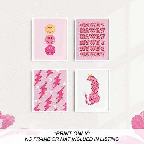 Déco Murale Rose Vif Blanc Esthétique pour Chambre de Fille Adolescent, Art Mural Tendance (1/4)