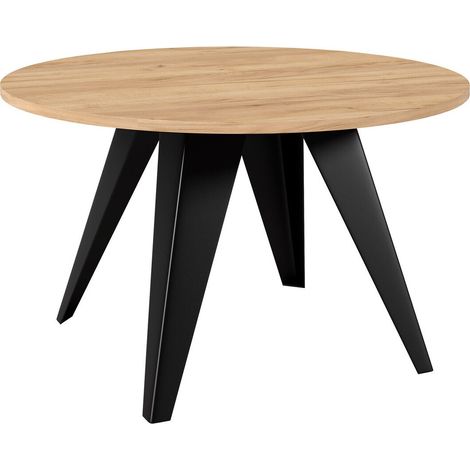 Mesa de centro Oswego 116, Negro + Roble dorado artesanal, 50x0x0cm, Diámetro: 75, Aglomerado laminado, Redonda