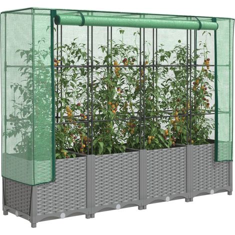 vidaXL Arriate con cubierta invernadero aspecto ratán 160x40x138 cm (1/5)