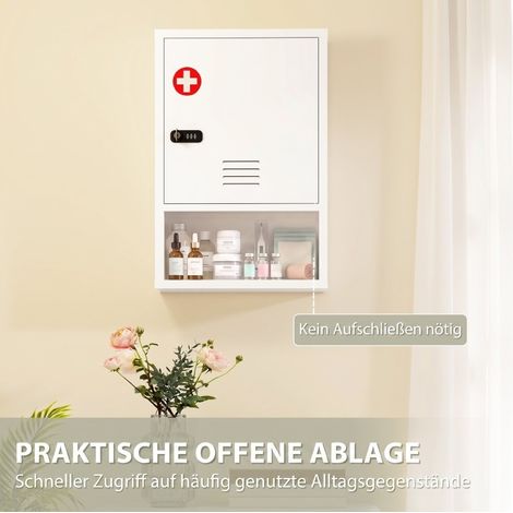 Armario de pared para medicamentos de 40x15x60 cm, doble cerradura, en acero blanco (1/5)