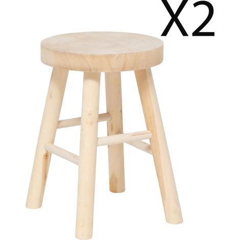 Lot de 2 tabourets d'appoints en bois de paulownia coloris naturel - diamètre 28 x Hauteur 41 cm (1/2)