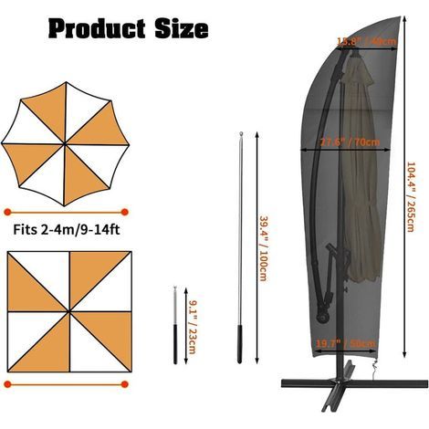 Housse de Parasol Déporté avec Grilles D’aération, Étanche, Coupe-Vent, Anti-UV, Robuste Tissu 420D Oxford Housse de Protection pour Parasol avec Tige Télescopique (265x40/70/50cm) (1/4)