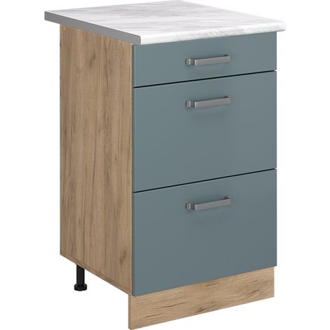 Mobiletto base per cucina R-Line, Grigio-blu/Rovere dorato, 50 cm piano di lavoro Marmo, Vicco (1/5)