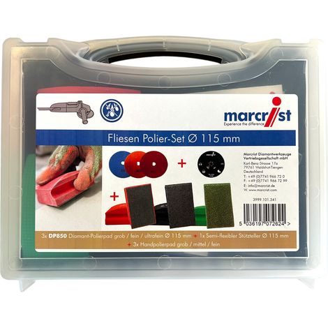 Set per lucidare le piastrelle Marcrist 115 mm + 1x platorello velcro + 3x disco diamantato velcro + 3x platorello per lucidare a mano ( 3999.101.341 ) + custodia