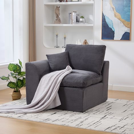 Weicher Sessel – 1-Sitzer-Sofa – Kissen inklusive – abnehmbarer Bezug – nordischer Stil – Cord – grau