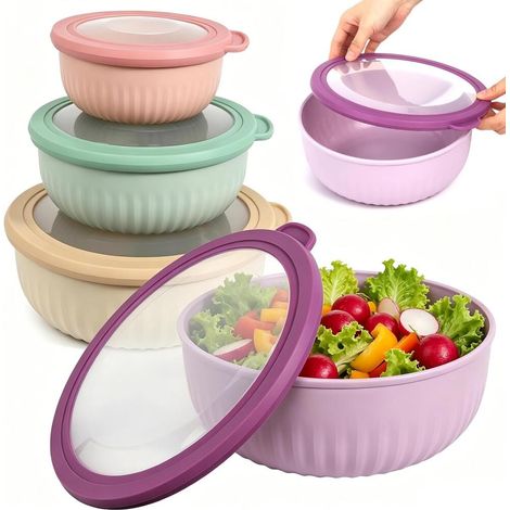 6 l (coloré) – Lot de 4 saladiers avec couvercle sans BPA empilables pour lave-vaisselle micro-ondes (1/5)