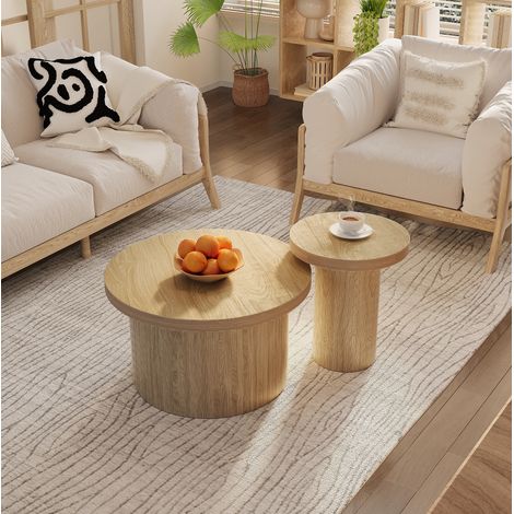 Tavolino rotondo da soggiorno con listelli in legno naturale (1/5)