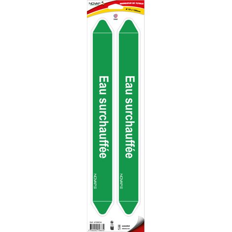 Planche de 2 marqueurs de tuyauterie 450 x 52 mm pour Ø 70 à 100 mm - Eau surchauffée - 4706634 (1/2)