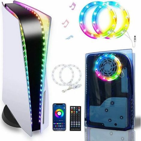 Ruban LED, Bande LED ,Bandes Lumineuses, bouton USB/télécommande/application, contrôleur PlayStation 5 8 couleurs (anneau lumineux fantôme, puce LED 5050 RVB pour bande LED RVB PS5), KINSI (1/5)