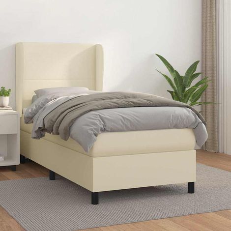 vidaXL Sommier à lattes de lit avec matelas Crème 100x200cm Similicuir (1/5)