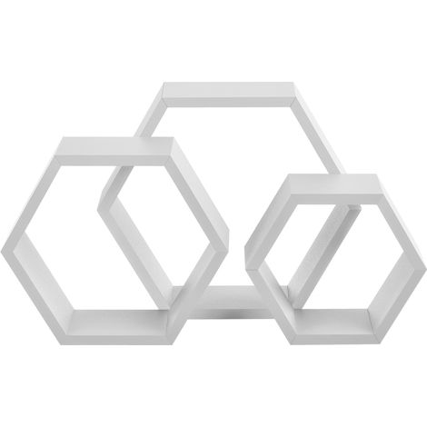 Wandregal Lyngdal 3er Set Wabendesign Weiß en.casa (1/3)