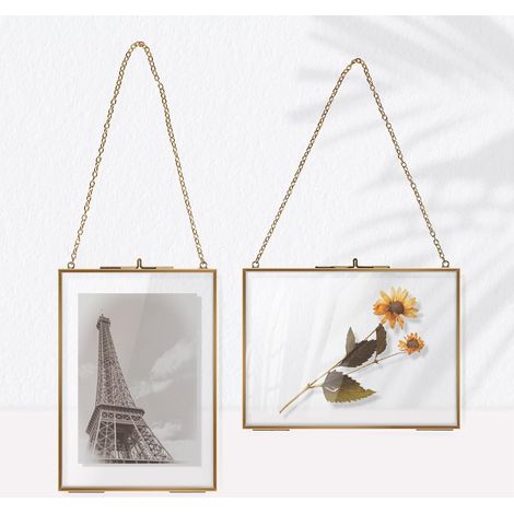 2PCS Cadres Photo Double en Verre et Métal 13 x 18cm, Or (1/5)