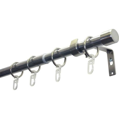 Gardinia Set con Bastone per Tende e Accessori, cap, 1 Binario Ø 19/16 mm, Estensibile da Entrambi i Lati, Effetto Acciaio Inox, 120-190 cm (1/4)
