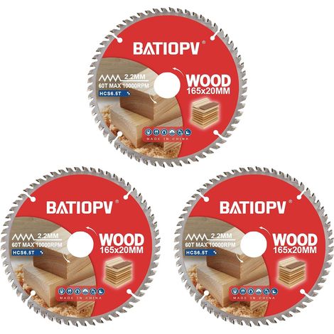Circular Saw Blade 165 x 20 mm (60 Teeth) 3 Pieces for Wood, Particleboard, Plywood, Hardwood etc. Compatible with (1/5)