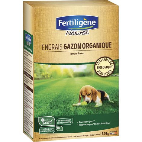 Engrais Gazon 100% Organique – Enrichi en Magnésium – Action 100 Jours – Pelouse Dense et Verte – Utilisable en agriculture biologique – 2.5kg, Beige/Vert (1/5)