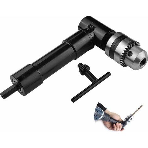 Mèche de fixation de foret à angle droit, Tête en aluminium de 1500RPM 3/8 90 degrés Adaptateur de clé de mandrin Tige hexagonale de 8 mm Pour accessoires d'outils électriques (1/4)