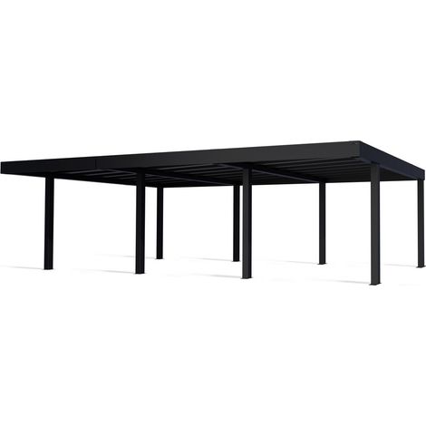 Oslo 20 x 30 Feet Carport Kit - Black Structure Grey polycarbonate Panels - L901 x W596.5 x H240.5 cm