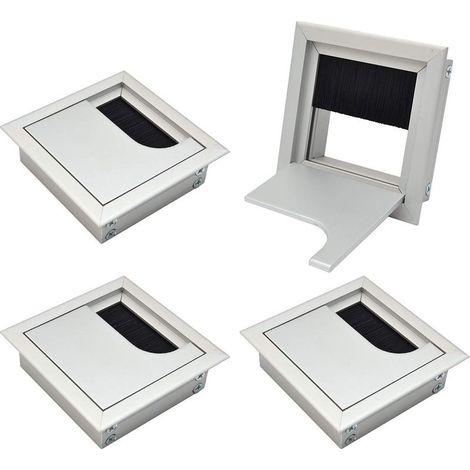 80x 80mm Cache-conduit de câble carré pour organisateur de cordon de bureau encastré pour meubles Aluminium anodisé argent Cache-câble pour conduit de câble Lot de 4 (1/5)