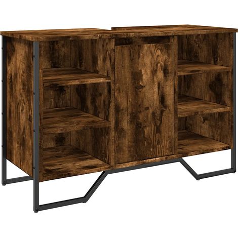 Armoire lavabo salle de bain design peu encombrant 91 x 35 x 60 cm en bois d'ingénierie chêne fumé