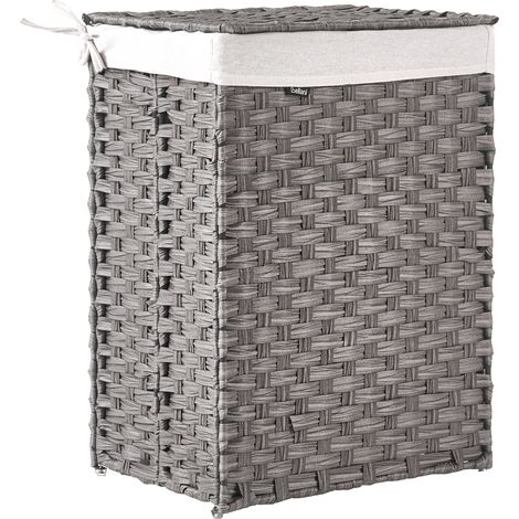 Cesto para la ropa sucia plegable de tejido trenzado con tapa forro extraíble hecho a mano cuarto de baño 83l gris Mucubaji