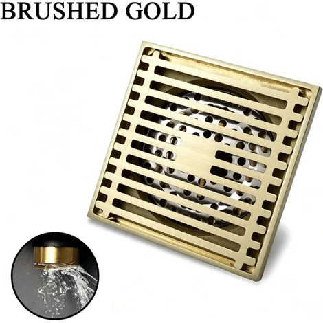 (Brushed Gold)Brushed Rose Gold Bathroom Floor Drain 10CM10CM Square Brass Filter Hidden Type Deodorant Hairy Waste Grate Drains (1/4)