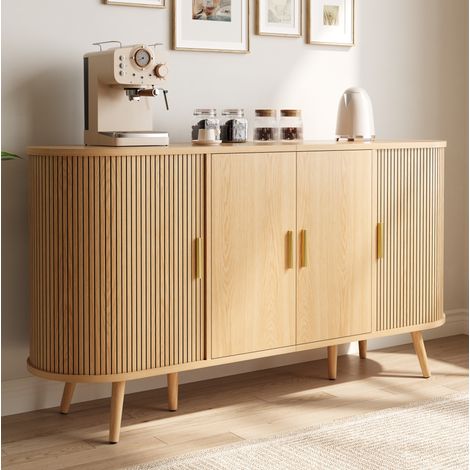 Aparador de 150x40x79 cm con puertas laterales correderas, almacenamiento en 3 secciones, MDF para comedor - natural (1/5)