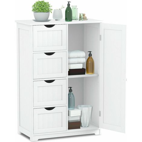 Bathroom Floor Cabinet Storage Cupboard Organizer W/Adjustable Shelf & 4 Drawers (1/5)