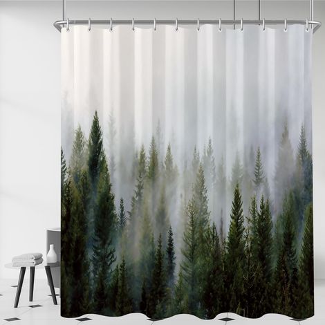 Rideau de douche 120x200 cm Brume Forêt, Ourlet lesté Anti-moisissure en textile, Hydrofuge, Lavable en polyester Rideaux de bain avec 8 œillets et tringles pour salle de bain, baignoire (1/5)
