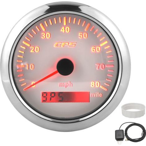 GPS Speedometer 85mm/3.35″ 80MPH Odometer Stainless Steel Universal for Car Boat (White) (1/5)