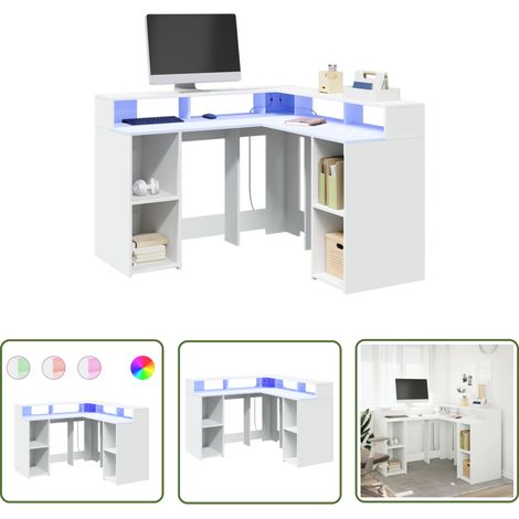 vidaXL Bureau avec lumières LED blanc 130x130x91 cm bois d'ingénierie (1/5)