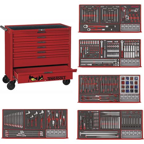 Servante d'atelier roulante 7 tiroirs – Acier haute qualité – Serrure à combinaison – 2 roues fixes et 2 pivotantes – Charge maximale 300kg – TCEMM411N2 – Tengtools (1/5)