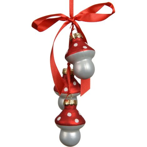 Kaemingk – Suspension de Noël amanites lot de 3 rouge et blanc – Verre, Ø 3 cm, H 4,5 cm