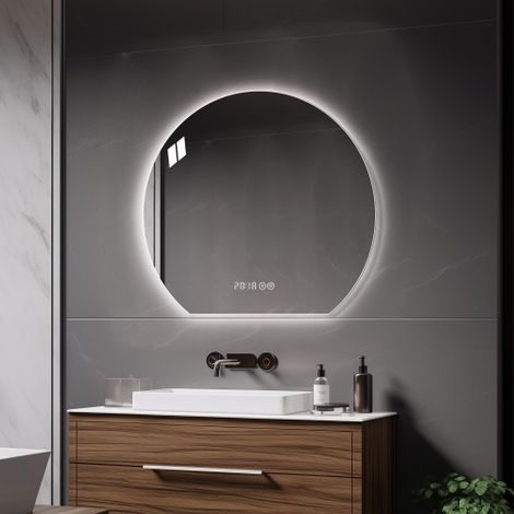 Specchio LED rotondo per bagno, 80 cm, con illuminazione regolabile (3 temperature di colore: calda, neutra, fredda), antigoccia, luminosità regolabile, ideale per il trucco, montaggio a muro, design 