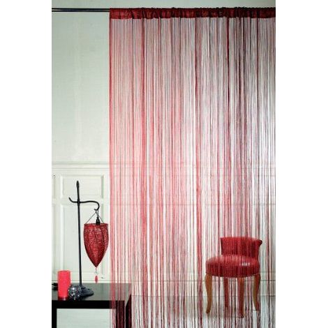 Homemaison – Rideau de porte à fils spaghetti bordeaux 90x240 cm – Structure ajourée pour lumière – Finition passe-tringle pour installation facile