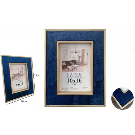 TrAdE Shop Traesio - Cornice Per Foto Poster Quadri Tele Portafoto 10 X 15 Cm Blu Con Bordi Oro 70310 -
