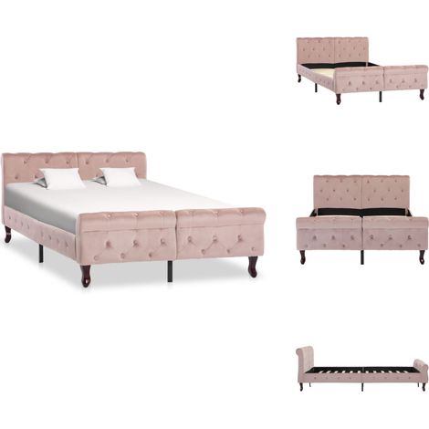 Cadre de lit sans matelas Rose Velours 120x200 cm - Cadre De Lit - Lit Double - Lit Rose - Lit Velours - Meuble Chambre (1/5)