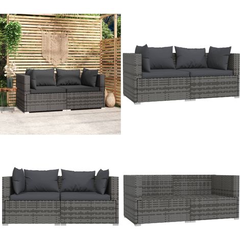 2-Sitzer-Sofa mit Kissen Grau Poly Rattan - Gartensofa - Ecksofa - Outdoor Möbel - Terrassenmöbel - Lounge Möbel - Home & Living (1/5)
