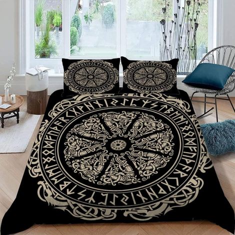 Bettwäsche 200x200 cm 3-teilig Wikinger 3D-Druck Mikrofaser mit Reißverschluss