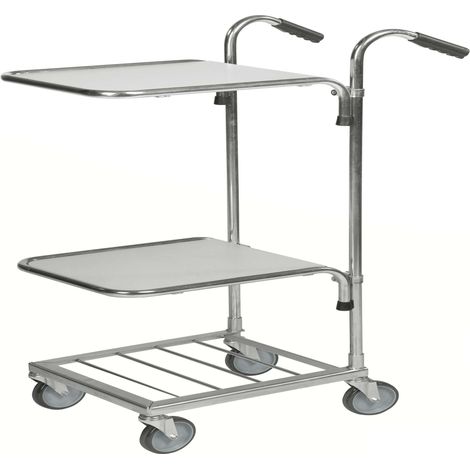 Mini carrello con freno, 2 ripiani Elettro galvanizzato/Bianco 660x385x1090
