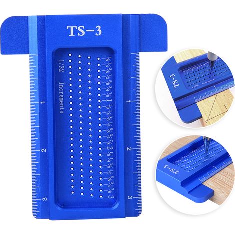 Règle en alliage d'aluminium TS-3, outil de mesure pour le travail du bois, mini-traceur, accessoire de quincaillerie, bleu (1/5)