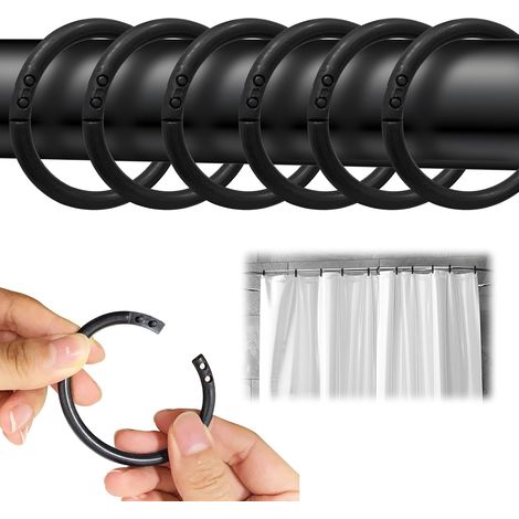 Lot de 24 Anneaux, Plastique Noir, Épaisseur 0,5 cm, Pour Tringles 2-4 cm, Salle De Bain (1/5)