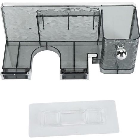 Soporte adhesivo de pared para secador de pelo con diseño ondulado，sin necesidad de taladrar. Diseño elegante (gris transparente)，plástico，gris (1/5)