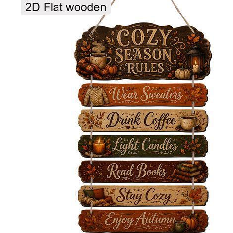 Décoration Automne Lot de 7 Plaques en Bois Suspendues, Style Rustique et Ferme, Ornements Muraux pour Maison(30 cm) (1/5)