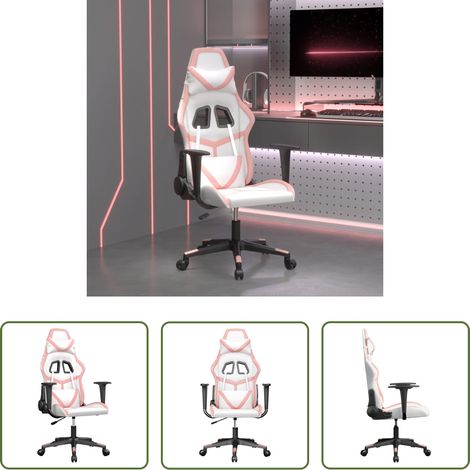 Massagestuhl -  Gaming-Stuhl mit Massagefunktion Weiß und Rosa Kunstleder (1/5)