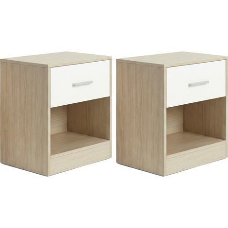 Table de Nuit, Lot de 2, Table d’Appoint, avec Tiroir, Poignée, Compartiment Ouvert, Table Basse, pour Chambre, Salon, Beige et Blanc (1/5)
