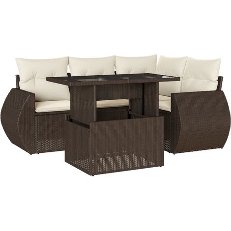 vidaXL Set Divano da Giardino 5 pz con Cuscini Marrone in (1/5)