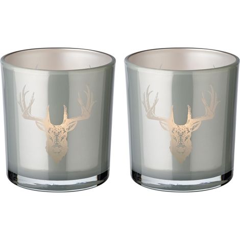 Photophore Tête de Cerf Lot de 2 H 8 cm Ø 7 cm en Verre Gris (1/5)