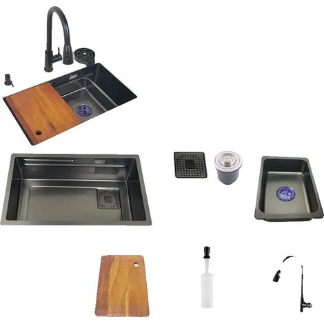 Évier de cuisine, design sous plan, acier inoxydable durable, 68x40cm C (1/2)