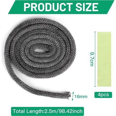 LALAGO 1 pièce Φ16mm x 2,5m Joint en Fibre de Verre, Ruban, Gants, Cordon d’Étanchéité, Joint Tressé pour Insert et Poêle à Bois, Cheminée (1/4)
