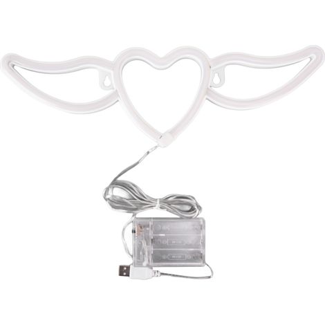 Cœur lumineux néon ailes créatives lampe décoration mariage Saint-Valentin demande en mariage fête chambre salon mur chambre enfant ambiance USB piles (sans piles) blanc chaud rose (1/5)